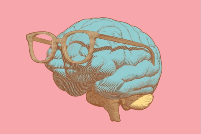 Illustration av en hjärna med glasögon
